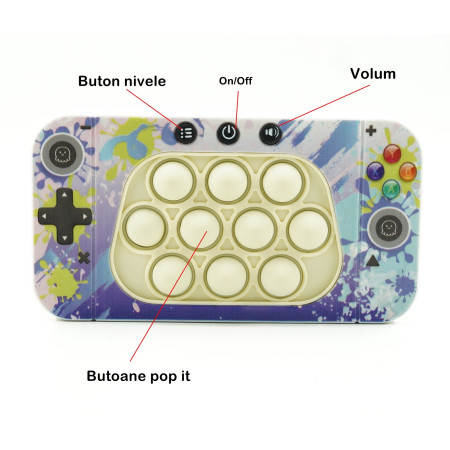 Jucarie interactiva tip consola pentru copii Cyrax, speed push whack-a-mole, joc de viteza pop it, material ABS/silicon, cu nivele, sunete si lumini, 15.5 x 7.6 x 5.3 cm, model culori, multicolor