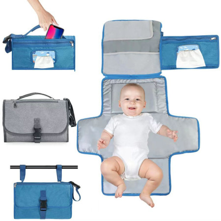Geanta Multifunctionala, Cyrax, Tip Aleza de Schimbat Scutece, Impermeabila, din Panza Oxford, cu Buzunare, Usor de Agatat, 30 x 20 cm, Albastru