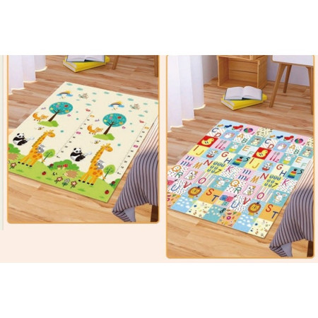 Covoras pentru Copii, Cyrax, cu 2 Fete, Model Litere/Girafe, din XPE+PE, Impermeabil, Antiderapant, Protectie Termica, +3 Luni, Pliabil, 180 x 200 x 1 cm, Multicolor