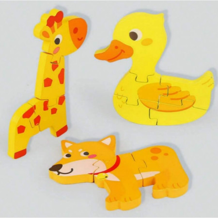 Puzzle Montessori din Lemn pentru Copii, Cyrax, 3D, 0-3 Ani, Model Catel, Educativ, Intuitiv, Creativ, 3 Piese, 15x15x0.5 cm, Multicolor