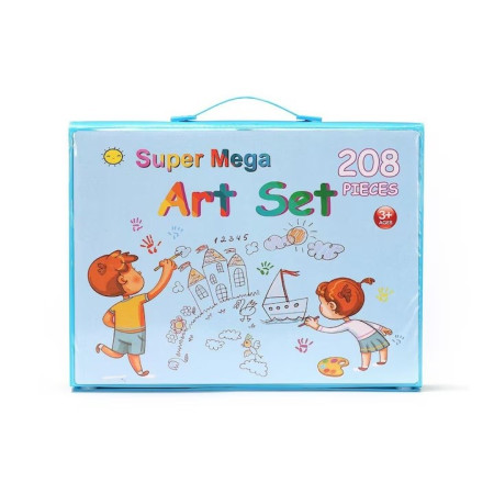 Set 208 Piese, Complet pentru Pictura si Desen, Cyrax, Tip Servieta, 3-12 Ani, 32.6 x 27.7 x 6 cm, Albastru