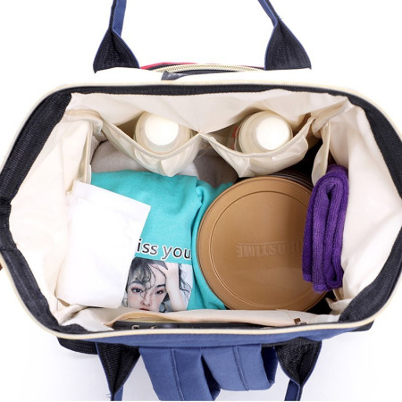 Rucsac Multifunctional pentru Mamici, Cyrax, din Panza Oxford, Compartimentare Multipla, Impermeabil, 43 x 18 x 26 cm, Alb/Rosu/Albastru