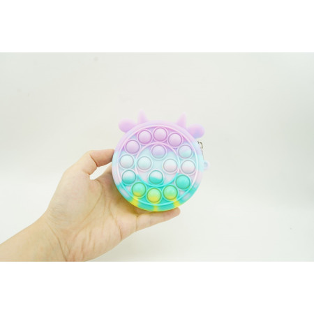 Jucarie antistres din silicon Cyrax, Pop it Now and Flip It ,Mini Geanta, Vacuta, 6 cm, Macarons