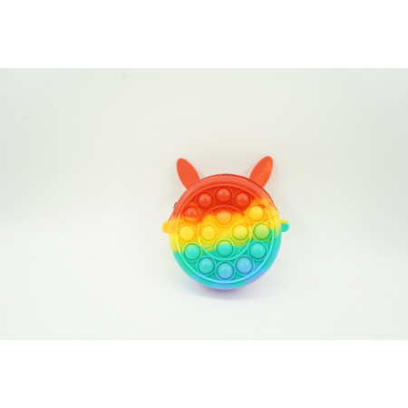 Jucarie antistres din silicon Cyrax, Pop it Now and Flip It ,Mini Geanta, Iepuras, 6 cm, Curcubeu