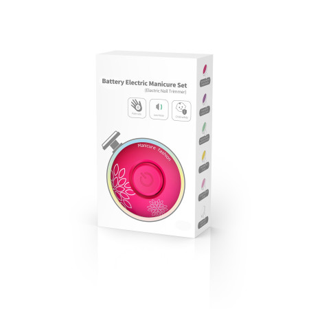 Set Pila Electrica pentru Copii si Bebelusi, Cyrax, ABS, Incarcare USB, Model cu Flori, 6 Accesorii, cu Lumina LED, Fucsia