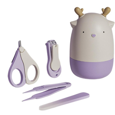 Set 4in1 de Ingrijire Unghii pentru Bebelusi, Cyrax, Cutie de Depozitare Tip Cerb, 0-6 Ani, 11 x 6 x 11 cm, Mov