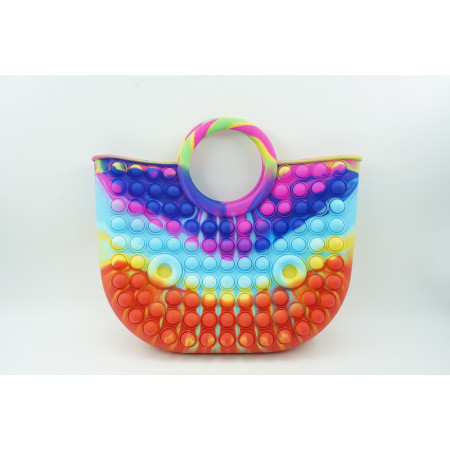 Jucarie Antistres din silicon Cyrax, Pop It Now And Flip It, Geanta mare, 28 cm, Multicolor, Model 6