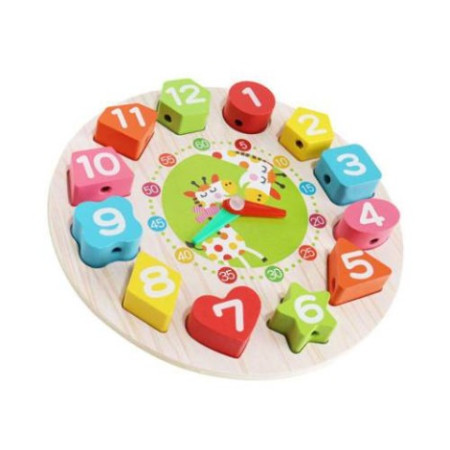 Jucarie Educativa Cyrax, Tip Montessori, Model Ceas Girafa, din Lemn, + 36 Luni, 12 Piese, 17 cm, Multicolor