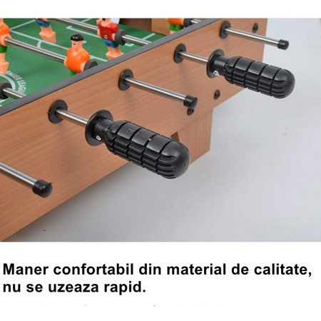 Masa de Fotbal cu Teren si 18 Jucatori Cyrax, 6 Manere, cu Tablou pentru Scor, din Metal, Lemn si ABS, 60.5 x 30.5 x 18.5 cm, cu Picioare, pentru copii/adulti