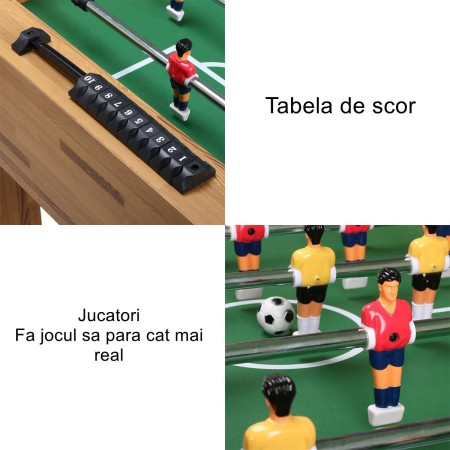 Masa de Fotbal cu Teren si 21 Jucatori Cyrax, 8 Manere, cu Tablou pentru Scor, din Metal, Lemn si ABS, 120 x 61.5 x 81 cm, cu Picioare, pentru copii/adulti