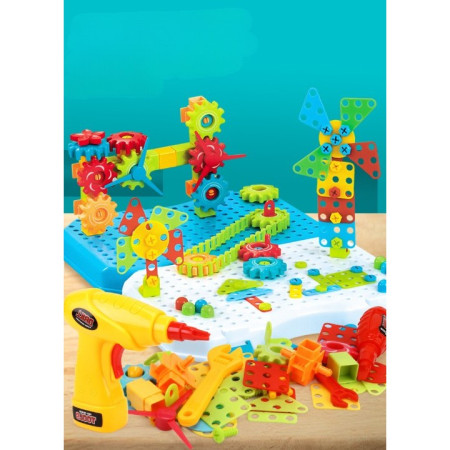 Jucarie Educativa Si Interactiva, Cyrax, Set De Constructie Puzzle Din ABS Cu Bormasina Pentru Dezvoltatea Creativitatii Si A Indemanarii 2D si 3D, Valiza, +3, 31x7x25 cm, 336 Piese