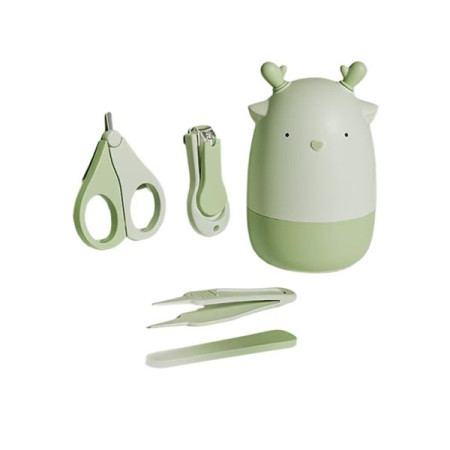 Set 4in1 de Ingrijire Unghii pentru Bebelusi, Cyrax, Cutie de Depozitare Tip Cerb, 0-6 Ani, 11 x 6 x 11 cm, Verde