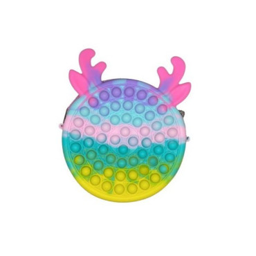 Jucarie antistres din silicon Cyrax, Geanta Pop It, 16 cm, Ren, Macarons