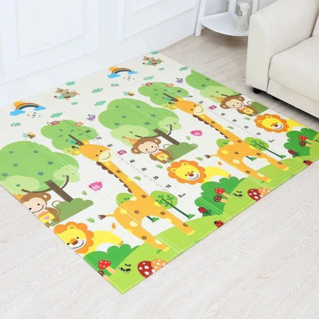 Covoras pentru Copii, Cyrax, cu 2 Fete, Model Drum/Safari, din XPE+PE, Impermeabil, Antiderapant, Protectie Termica, +3 Luni, Pliabil, 150 x 200 x 1 cm, Multicolor
