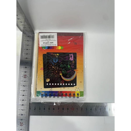 Caiet cu fise razuibile Cyrax, DIY Magic Scratch, 12 File, Curcubeu, Creion din Lemn, Cartonase negre, 14 x 10 cm, galben
