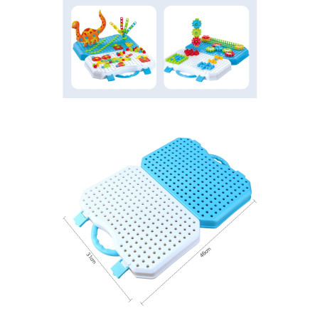 Jucarie Educativa Si Interactiva, Cyrax, Set De Constructie Puzzle Din ABS Cu Bormasina Pentru Dezvoltatea Creativitatii Si A Indemanarii 2D si 3D, Valiza, +3, 31x7x25 cm, 338 Piese