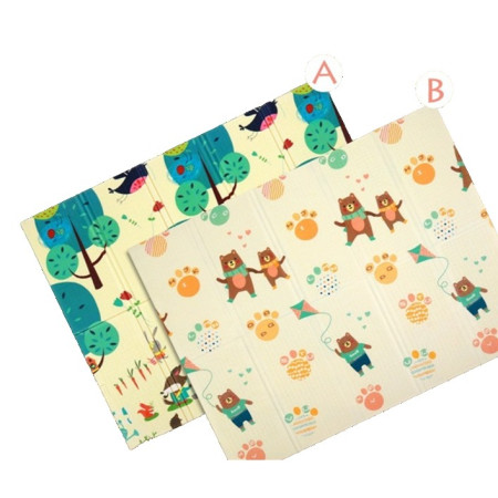 Covoras pentru Copii, Cyrax, cu 2 Fete, Model Zmeu/Ursi, din XPE+PE, Impermeabil, Antiderapant, Protectie Termica, +3 Luni, Pliabil, 180 x 200 x 1.5 cm, Multicolor