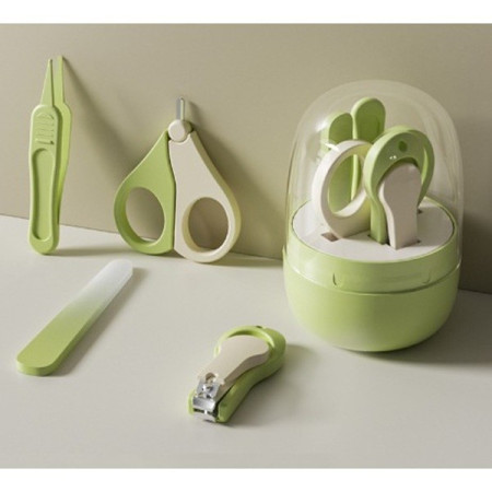 Set 4in1 de Ingrijire Unghii pentru Bebelusi, Cyrax, Cutie de Depozitare Tip Borcan, 0-6 Ani, 10 x 7 x 6 cm, Verde