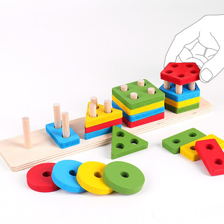 Jucarie Educativa Cyrax, Tip Montessori, din Lemn, + 36 Luni, Forme Geometrice, 20 Piese, 6 x 26.5 cm, Multicolor