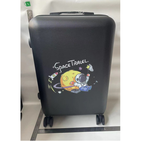 Troler de Calatorie, Cyrax, 56 x 35 x 22 cm, 4 Roti, Maner Reglabil, din ABS, cu Fermoar, Blocare cu Cod, Impermeabil, Model Astronaut, Negru