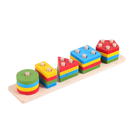 Jucarie Educativa Cyrax, Tip Montessori, din Lemn, + 36 Luni, Forme Geometrice, 20 Piese, 6 x 26.5 cm, Multicolor