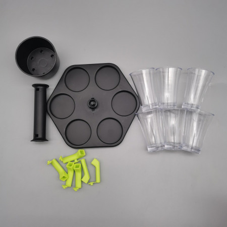 Dozator Hexagonal cu Suport pentru Shoturi, Cyrax, 6 Pahare, Set Complet cu Ambalaj si Cutie, Dispenser, Divizor, Joc de Baut, Negru