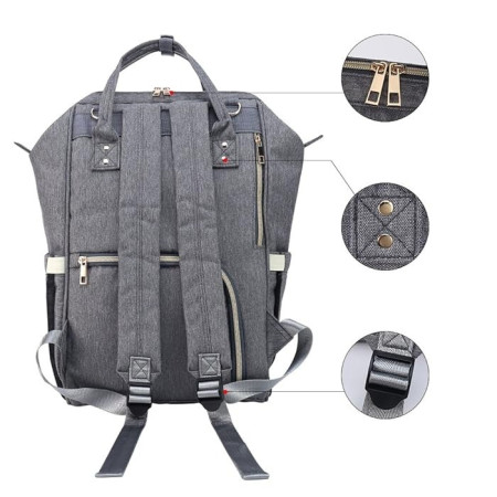 Rucsac Multifunctional pentru Mamici, Cyrax, din Panza Oxford, Compartimentare Multipla, Impermeabil, 43 x 18 x 26 cm, Gri Inchis