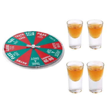 Joc de Baut Cyrax, Ruleta Norocoasa, cu 4 Pahare de Shot, +18 Ani, Rosu/Verde