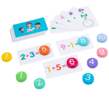 Joc Educational, Cyrax, Invatare Adunare si Scadere, Cifre din Lemn, 46 Planse, +3 Ani, Multicolor