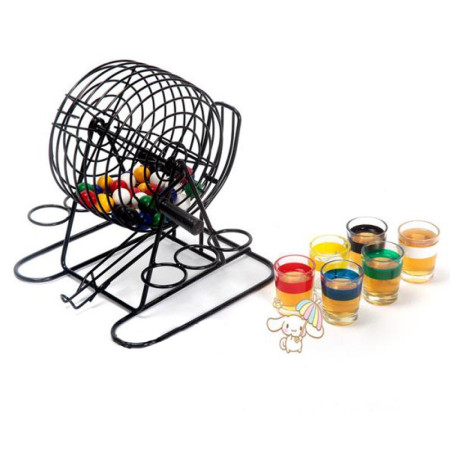 Joc Mini Loterie Cyrax, Bingo, cu Pahare de Shot din Sticla, 20 x 20 x 19 cm, 48 Bile, Negru