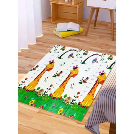 Covoras pentru Copii, Cyrax, cu 2 Fete, Model Trafic/Girafe, din XPE+PE, Impermeabil, Antiderapant, Protectie Termica, +3 Luni, Pliabil, 180 x 200 x 1 cm, Multicolor