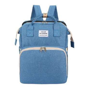 Rucsac Multifunctional pentru Mamici, Cyrax, cu Patut Pliabil si Baza de Schimbat, Rezistent la Apa, Capacitate Mare, Usor, Compartimente Multiple, Buzunar Termic pentru Lapte, 42 x 32 x 22 cm, Albastru Deschis