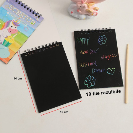 Caiet cu fise razuibile Cyrax, DIY Magic Scratch, 12 File, Curcubeu, Creion din Lemn, Cartonase negre, 14 x 10 cm, verde