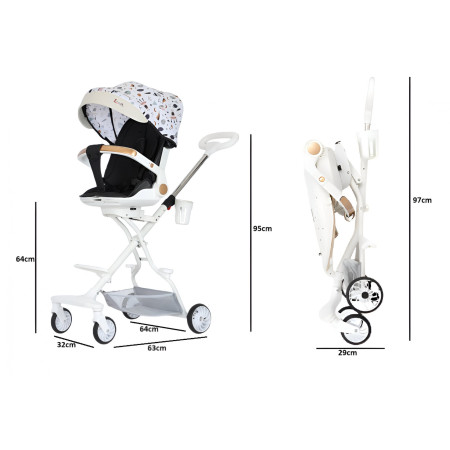 Carucior Sport Cyrax 3in1, 6-36 Luni, Reversibil, Pliabil, Tavita pentru Masa, Pozitie de Somn, Centura de Siguranta, Roti 360, Suport Pahar, Copertina pentru Soare, 32x63x95cm, Bej Model Cosmos