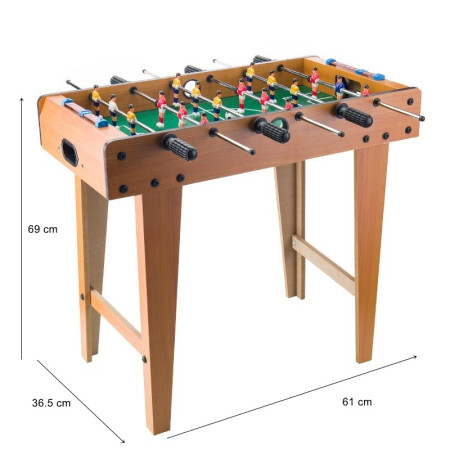 Masa de Fotbal cu Teren si 18 Jucatori Cyrax, 6 Manere, cu Tablou pentru Scor, din Metal, Lemn si ABS, 69 x 36.5 x 61 cm, cu Picioare, pentru copii/adulti