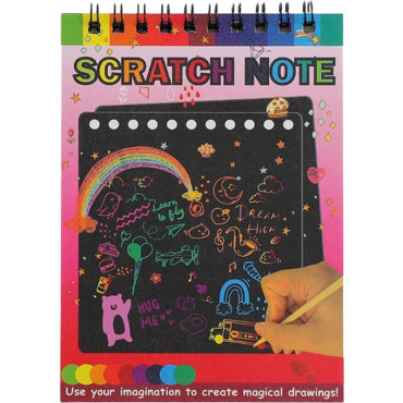 Caiet cu fise razuibile Cyrax, DIY Magic Scratch, 12 File, Curcubeu, Creion din Lemn, Cartonase negre, 14 x 10 cm, rosu