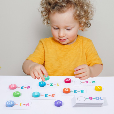 Joc Educational, Cyrax, Invatare Adunare si Scadere, Cifre din Lemn, 46 Planse, +3 Ani, Multicolor