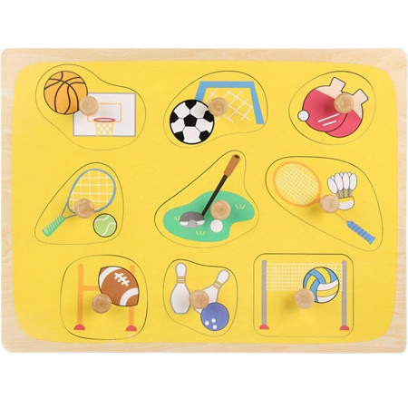 Puzzle Montessori din Lemn pentru Copii, Cyrax, 0-3 Ani, 3D, Model Sporturi, Educativ, Intuitiv, Creativ, 9 Piese, 30x22.5x0.8 cm, Multicolor