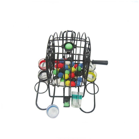 Joc Mini Loterie Cyrax, Bingo, cu Pahare de Shot din Sticla, 20 x 20 x 19 cm, 48 Bile, Negru