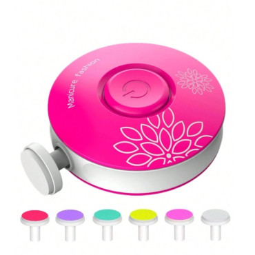 Set Pila Electrica pentru Copii si Bebelusi, Cyrax, ABS, Incarcare USB, Model cu Flori, 6 Accesorii, cu Lumina LED, Fucsia