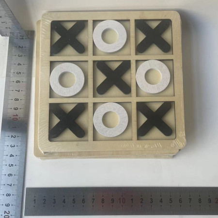 Jucarie Montessori Tic Tac Toe, Cyrax, Educativa, Interactiva, din lemn, X si O, 9 Piese, 14.3x14.3 cm, Negru Alb