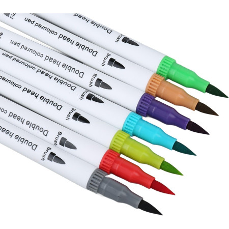 Set Carioci pe Baza de Apa, Cyrax, 2 in 1, pentru Pictura, Caligrafie, 100 Culori, Penar Negru, Corp Carioca Alb, 23.5 x 19.5 x 7.5 cm, Multicolor