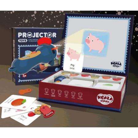 Set Jucarie Educativa, Cyrax, Proiector Tip Lanterna Pentru Copii, 6 Teme, 48 de Imagini, Cutie Depozitare, +3 ani, Albastru