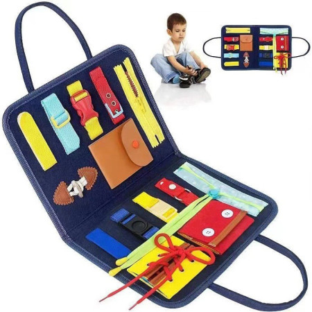 Carte Senzoriala Educativa Montessori, Cyrax, Dezvoltare Abilitati Motorii, 2 Pagini, 28x22x3 cm, Albastru