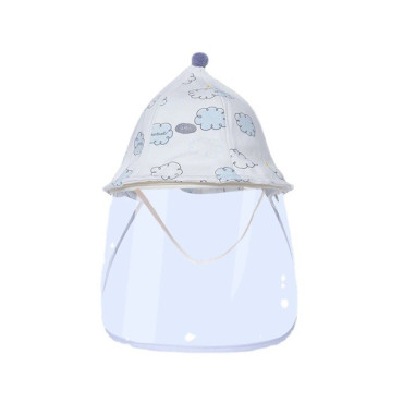 Palarie de Protectie pentru Bebelusi, Cyrax, Model cu Norisori Albastri, Pescareasca, de Primavara si Toamna, cu Masca si Fermoar, 45 cm, pentru 3-6 Luni, Bleu