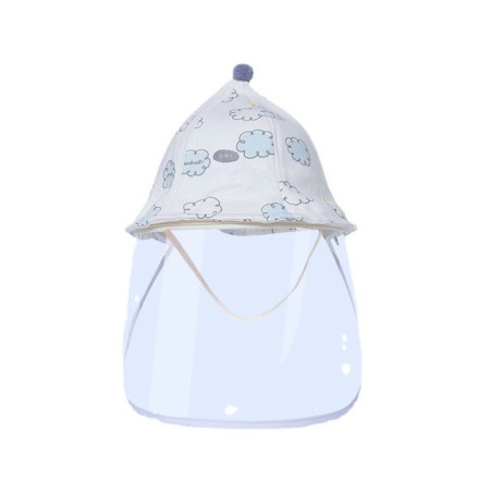Palarie de Protectie pentru Bebelusi, Cyrax, Model cu Norisori Albastri, Pescareasca, de Primavara si Toamna, cu Masca si Fermoar, 45 cm, pentru 3-6 Luni, Bleu