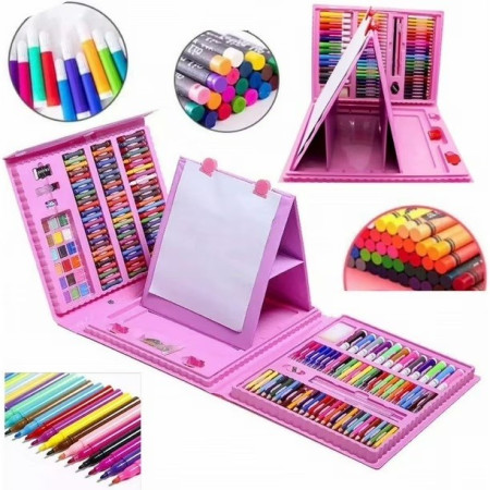Set 208 Piese, Complet pentru Pictura si Desen, Cyrax, Tip Servieta, 3-12 Ani, 40.5 x 5 x 30 cm, Roz