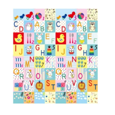Covoras pentru Copii, Cyrax, cu 2 Fete, Model Litere/Girafe, din XPE+PE, Impermeabil, Antiderapant, Protectie Termica, +3 Luni, Pliabil, 180 x 200 x 1 cm, Multicolor
