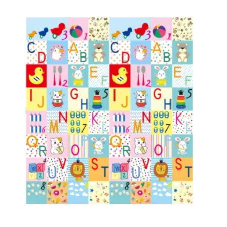 Covoras pentru Copii, Cyrax, cu 2 Fete, Model Litere/Girafe, din XPE+PE, Impermeabil, Antiderapant, Protectie Termica, +3 Luni, Pliabil, 180 x 200 x 1 cm, Multicolor