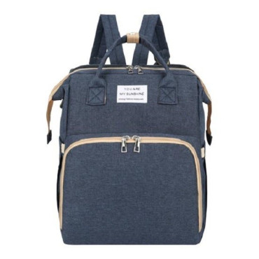 Rucsac Multifunctional pentru Mamici, Cyrax, cu Patut Pliabil si Baza de Schimbat, Rezistent la Apa, Capacitate Mare, Usor, Compartimente Multiple, Buzunar Termic pentru Lapte, 42 x 32 x 22 cm, Albastru Inchis